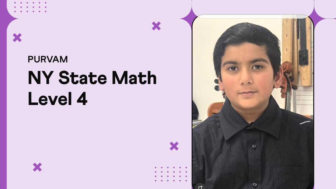 Purvam, Grade 6 New York State math test Level 4 achiever, Cuemath student