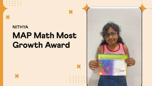 Nithya, Grade 4 student with MAP math Most Growth Award, Cuemath